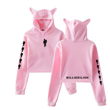 Load image into Gallery viewer, Billie Eilish Hoodie Women Sexy Cat Ear Sweatshirt Fashion Trend Cat Crop Top Hot Sale Kpop Kawaii Harajuku Hoodies Sweatshirt