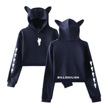 Load image into Gallery viewer, Billie Eilish Hoodie Women Sexy Cat Ear Sweatshirt Fashion Trend Cat Crop Top Hot Sale Kpop Kawaii Harajuku Hoodies Sweatshirt