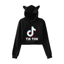 Load image into Gallery viewer, New Korean Style Casual Femme Long-sleeved Short Cat Ears Pullovers Sweatshirts 2019 Autumn Women Tic Tok Hooded Sweatshirts