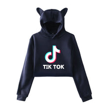 Load image into Gallery viewer, New Korean Style Casual Femme Long-sleeved Short Cat Ears Pullovers Sweatshirts 2019 Autumn Women Tic Tok Hooded Sweatshirts