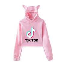 Load image into Gallery viewer, New Korean Style Casual Femme Long-sleeved Short Cat Ears Pullovers Sweatshirts 2019 Autumn Women Tic Tok Hooded Sweatshirts